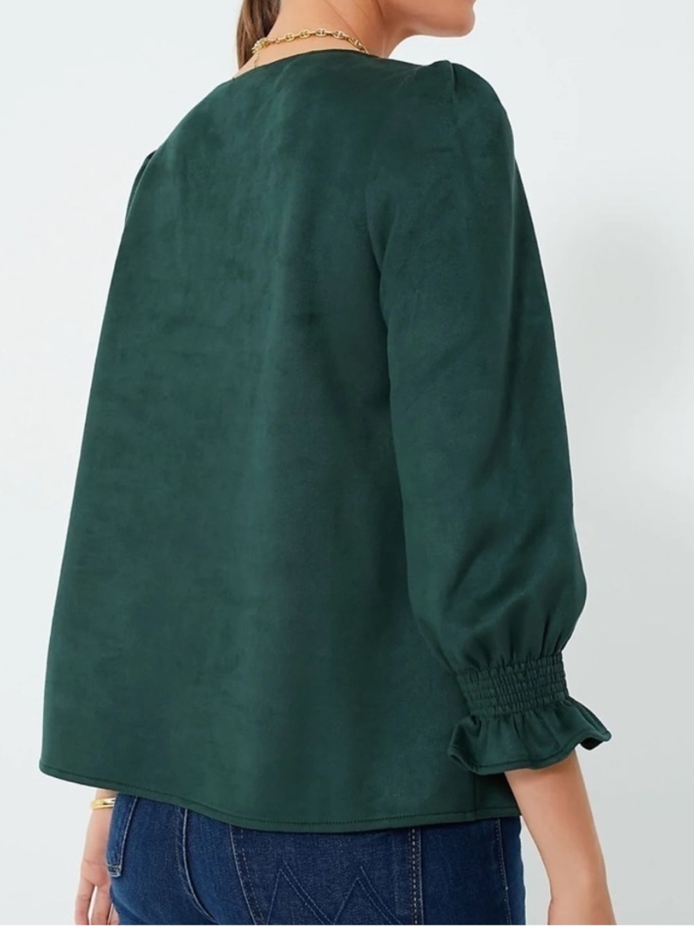 Tuckernuck Easton faux suede flowy blouse malachite green size medium - Picture 2 of 8